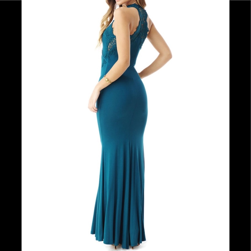 Sky Teal Bodycon Maxi Lace Dress Talfryn xs
